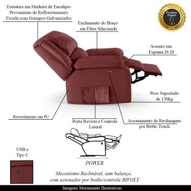 Imagem de Poltrona do Papai Reclinável Melim Power Touch USB PU Vermelho FH1 - D'Rossi