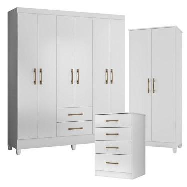 Imagem de Guarda Roupa Casal Panamá Com Cômoda Ms913 E Armário Multiuso Jade Branco Brilho – Moval
