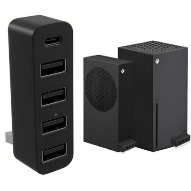 Imagem de Hub USB de 5 portas para Xbox Series X|S, adaptador de expansão divisor USB de alta velocidade para acessórios Xbox Series X|S, com 4 portas USB 2.0 + 1 porta tipo C, preto