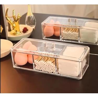 Imagem de Caixa Organizadora em Acrílico Transparente com 3 Divisórias | Porta Objetos Multiuso para Maquiagem, Escritório e Casa