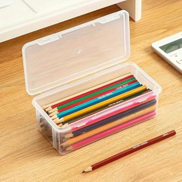Imagem de Caixa de armazenamento de mesa transparente, caixa transparente para organização de artigos de papelaria, materiais de arte, escritório e uso doméstico