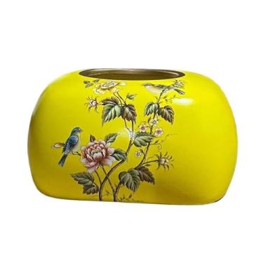 Imagem de Suporte de caixa de lenços de papel amarelo para hotel sala de estar mesa vintage caixa de guardanapo capa de caixa de lenços faciais