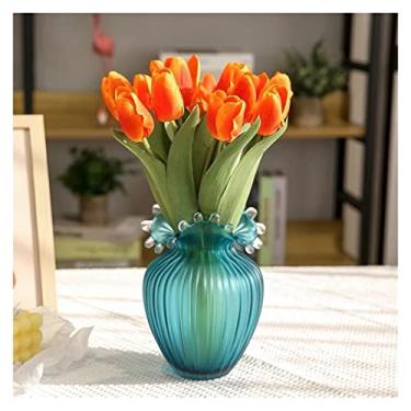 Imagem de KEG801302 Vasos para flores simples fosco azul listrado vaso de vidro casa sala de estar decoração de mesa modelo quarto decoração macia casa vaso decorativo (médio)