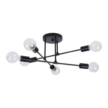 Imagem de Amgei Candeeiro de teto para sala de estar, luminária de teto para sala de jantar, lâmpada de teto, luminária de teto, luminária de teto Neoglint, 6 luzes, lustre de metal moderno, montagem semi