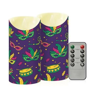 Imagem de Wassud Pacote com 2 velas divertidas de carnaval sem chamas com controle remoto, velas realistas cintilantes com temporizador, velas decorativas para Natal, casamento, festa, decoração de casa média