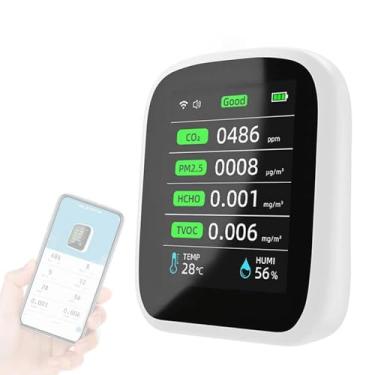 Imagem de Amgei Medidor de qualidade do ar portátil Wi-Fi 8 em 1 PM1.0 PM2.5 PM10 CO2 TVOC HCHO testador de temperatura e umidade tela LCD colorida detector de dióxido de carbono com função de exibição de hora