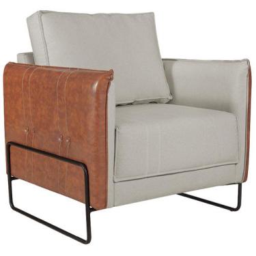 Imagem de Poltrona Manhattan Base de Ferro Sintético Nozes com Linho - Doce Sonh