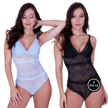 Imagem de KIT 2 Body Feminino Bella da Serra Renda Decote- c1 KIT 2 LUIZA PRETO 
