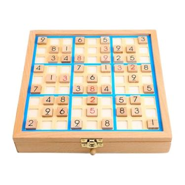 Imagem de TTETTZ Jogo de tabuleiro Sudoku de madeira, brinquedo matemático, jogo portátil de raciocínio lógico para crianças, Azul