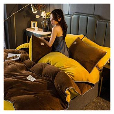 Imagem de Jogo de cama de capa de edredom com fronha, simples, cor pura, leite, espesso, quente, coral de veludo, 4 peças para jogo de cama sem rugas e resistente a manchas (12 Queen)