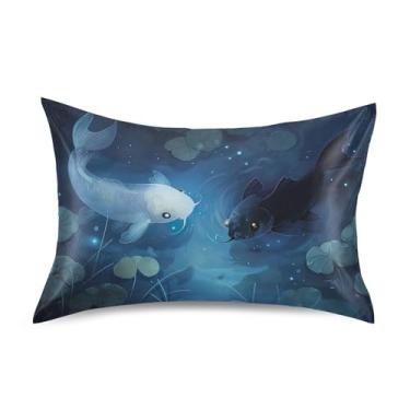 Imagem de xigua Linda fronha de cetim de peixe koi fantasma para cabelo e pele, lavável na máquina, almofada de cetim resfriadora, capa de cama padrão com fecho de envelope, 51 cm x 66 cm