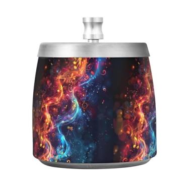 Imagem de STAYTOP Lindo cinzeiro de notas coloridas com tampa, aço inoxidável à prova de vento, sem fumaça, cinzeiro de cigarro grande para decoração de escritório em casa