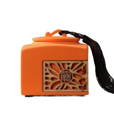 Imagem de x3anggyt5 Latas de chá vasilha grande de cerâmica para uso doméstico com borla, pote de armazenamento lacrado vazado chinês recipientes de armazenamento de chá (Laranja)