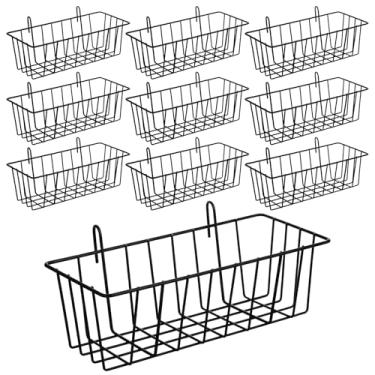 Imagem de Cesta de arame pendurada em painel de grade de metal sem perfuração para cozinha, suprimentos de decoração de casa, vasos de plantas, preto