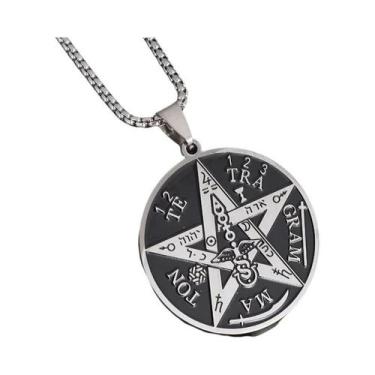 Imagem de Colar Pentagrama Masculino Em Aço Inoxidável Com Pingente Tetragramatô