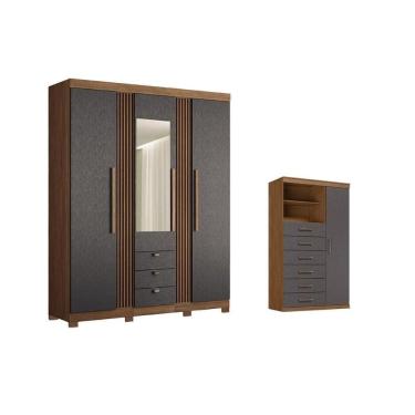 Imagem de Guarda Roupa +1cômoda Qc238 Jatobá/grafite - Santos Andirá