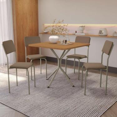 Imagem de Conjunto Mesa de Jantar com 4 Cadeiras Kappesberg Lia, Nikel e Cappuccino