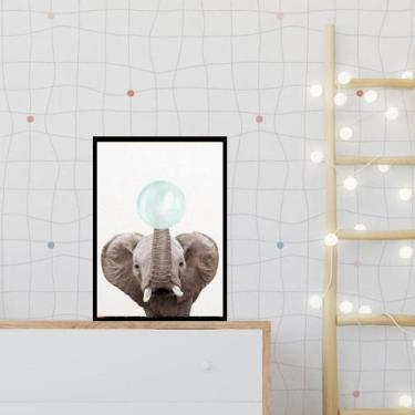 Imagem de Quadro Elefantinho Chiclete Azul 33X24Cm - Com Vidro