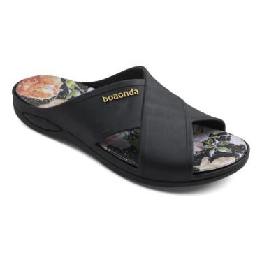 Imagem de Sandália Feminina Boaonda Harmony 1949 Anatômica Cruzada, Leve e Confortável para Uso Diário (Preto/Floral Gold, BR, Adulto, Numérico, 34)