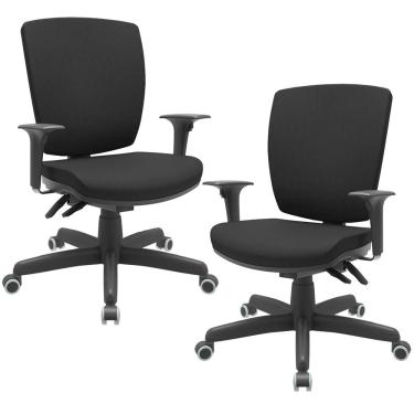Imagem de Kit 02 Cadeiras de Escritório Diretor Office Giratória Preto Alta Flexi P03 Poliéster Preto - Lyam