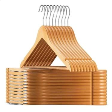 Imagem de Cabides de Madeira Natural com Gancho Giratório 360°, 44cm x 23cm, para Ternos, Calças, Vestidos e Camisas, 3 Unidades