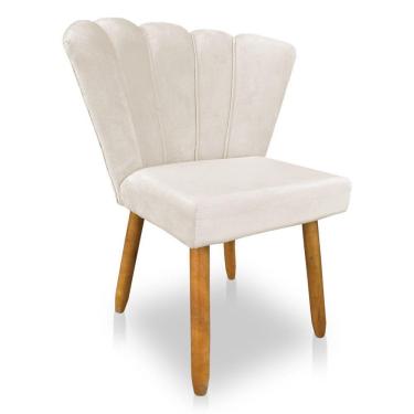 Imagem de Cadeira Poltrona Flor Veludo Bege Pés Palito Castanho