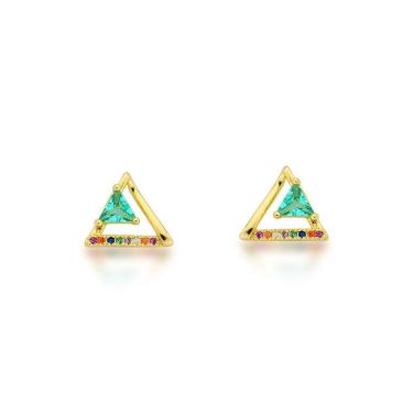 Imagem de Brinco Triangulo Pedra Verde Banhado Ouro 18k - Pequeno