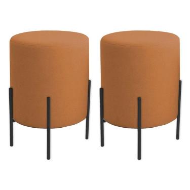 Imagem de Kit 2 Puffs Orgânicos Veludo Thor Com Pés De Ferro Preto - 7 Decor Terracota