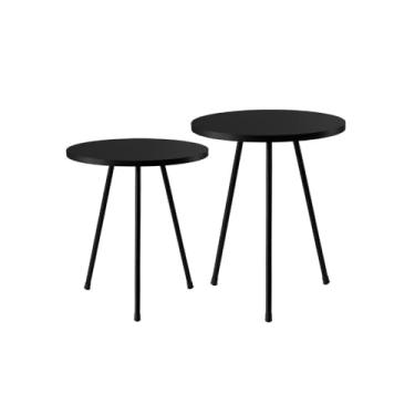 Imagem de Kit 2 Mesas Laterais Redondas em Aço Estilo Industrial Mesa de Apoio para Sala, Quarto Escritório