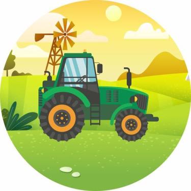 Imagem de Painel de Lona Redondo Trator Verde Fazenda - Fabrika De Festa, 130x13