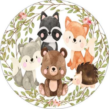 Imagem de Painel de Lona Redondo  Animais Aquarela Folhas - Fabrika De festa, 15