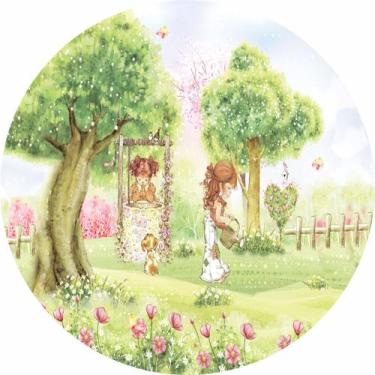 Imagem de Painel de Tecido Sublimado Redondo Jardim Aquarela Bonequinhas Jardine