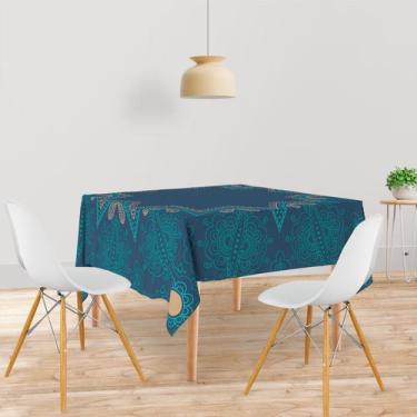Imagem de Toalha De Mesa Quadrada Tecido Oxford Mandala Moldura zul - 140x140cm 