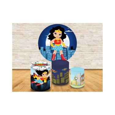 Imagem de Kit Completo Trio Capa Cilíndrica + Painel de Tecido Redondo Menina Ma