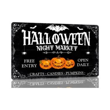 Imagem de Placa Vintage De Metal Para Cafeteria Com Tema De Café Da Bruxa Assust