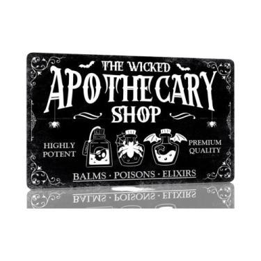 Imagem de Placa Vintage De Metal Para Cafeteria Com Tema De Café Da Bruxa Assust