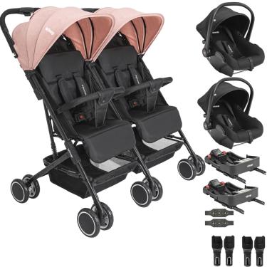 Imagem de Carrinho Kiddo Gemeos 2 Bebe Conforto Colinho 2 Base ISOFIX Mascote Rosa