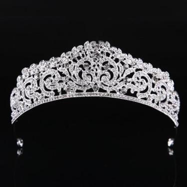 Imagem de Coroa Tiara Noiva Dourada Strass Debutante - Prateado - De Castro Joia