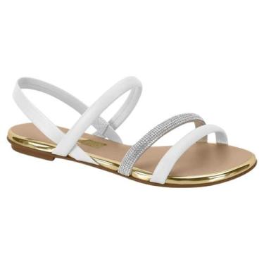 Imagem de Sandalia Beira Rio Rasteira Feminina Strass Brilho Conforto, Branco, 3