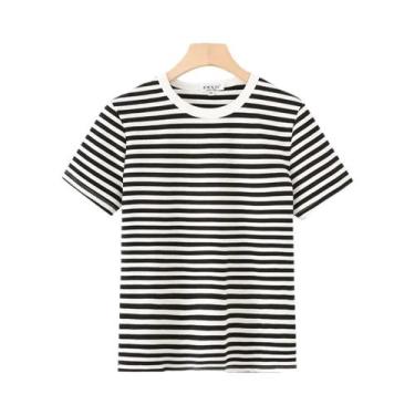 Imagem de Camiseta Casual Feminina De Manga Curta Com Decote Redondo Para Primav