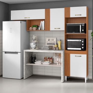 Imagem de Cozinha Compacta Vitória com 4 Portas e 3 Nichos Cinamomo Branco Aramóveis