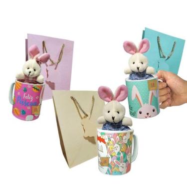 Imagem de Kit Páscoa 3 Canecas 350ml + 3 Coelhos Pelúcia + 3 Sacolas - MultiA