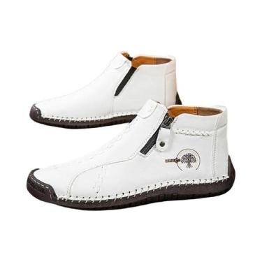 Imagem de Tênis De Couro Feitos À Mão Para Homens Com Zíper, Botas Casuais Plana