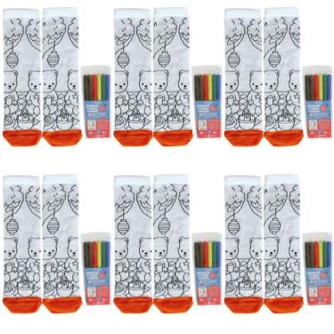 Imagem de Kit Com 6 Pares De Meias Criativas De Pintar Colorir Com 6 Canetas Hid