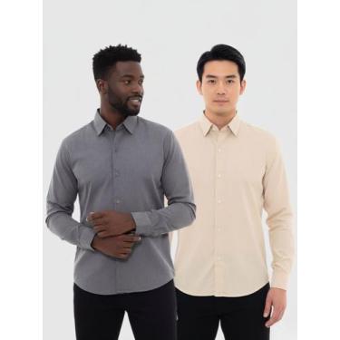 Imagem de KIT Masculino 2 Peças - Camisa Social Premium Tipo Linho Chumbo e Cami
