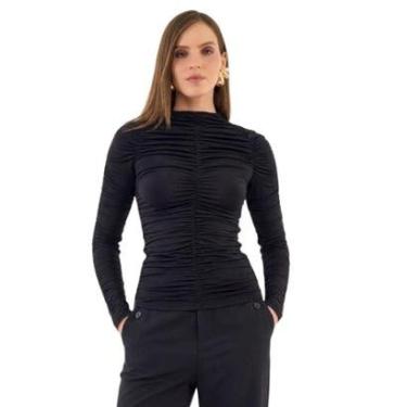 Imagem de Blusa Colcci Com Franzido Preta Feminina-Feminino