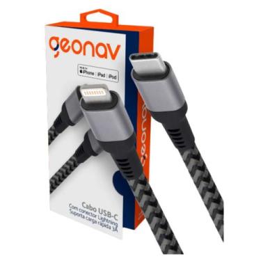 Imagem de Cabo USB C para Lightning Geonav 1,5 metros Cinza LIUC01 Nylon Trançad