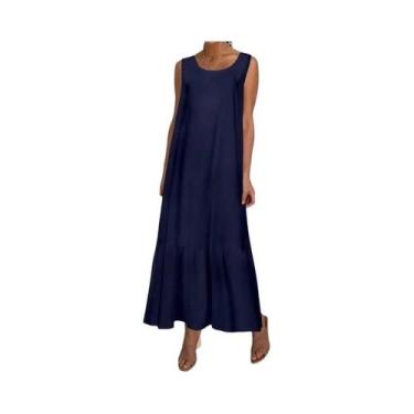 Imagem de Vestido Longo Feminino plus Size De Verão Sem Mangas Em Algodão E Linh