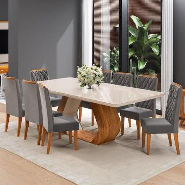 Imagem de Conjunto Sala de Jantar 8 Lugares Retangular Tampo em Vidro e Mdf Over