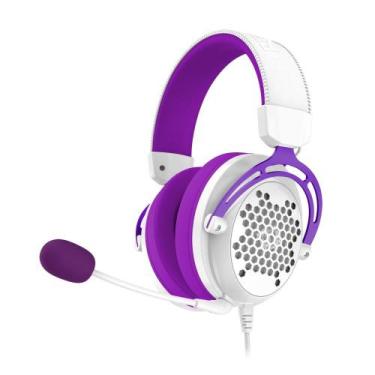 Imagem de Fone headset gamer diomedes h388-wp 3.5mm redragon branco com roxo
